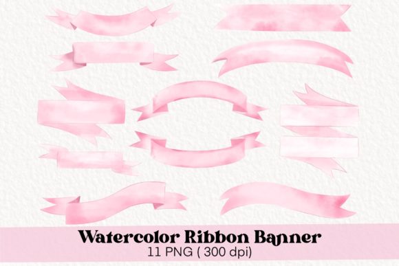 Download Watercolor Pink Ribbon Banner Clipart - Premium Bundle