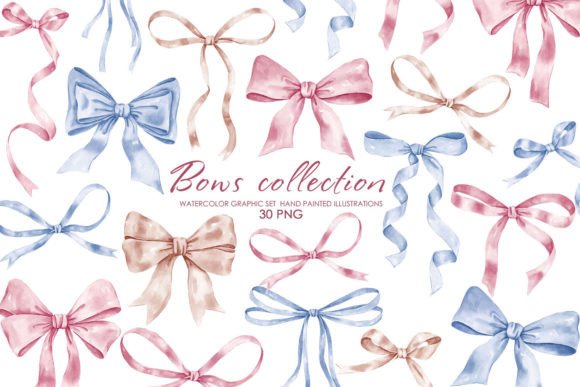 Download Watercolor Ribbon Bows Clipart PNG - Premium Bundle